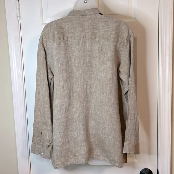 🌷J. Jill Love Linen Classic Button Down Shirt Light Brown/Beige - Picture 6 of 11